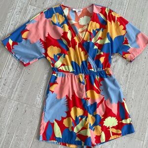 Peter Som Collective Floral V-Neck Romper Size 8 Recycled Polyester Short Sleeve